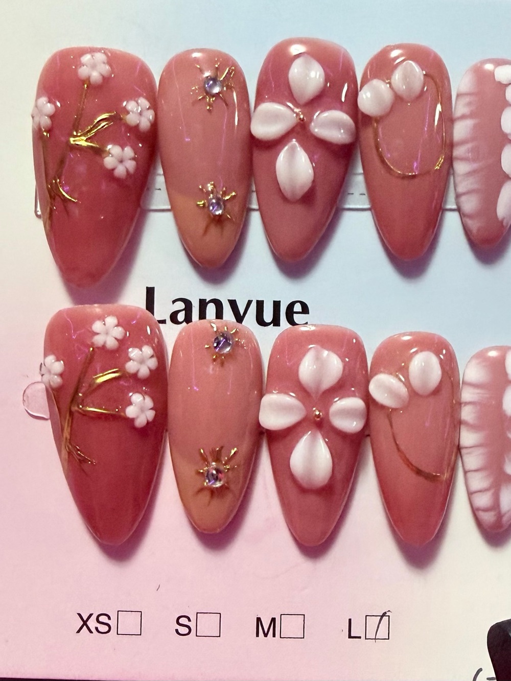 Pink Floral 3D Press-On Nail Set